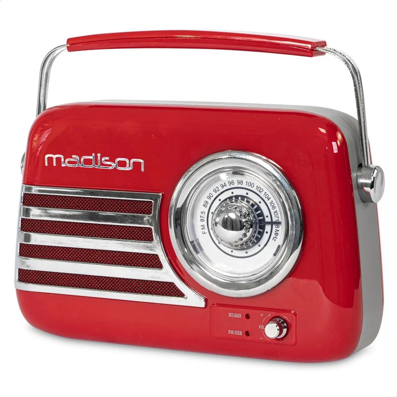 Madison - FREESOUND-VR40R - Vintage 30W long life battery radio with Bluetooth, USB and FM - Red