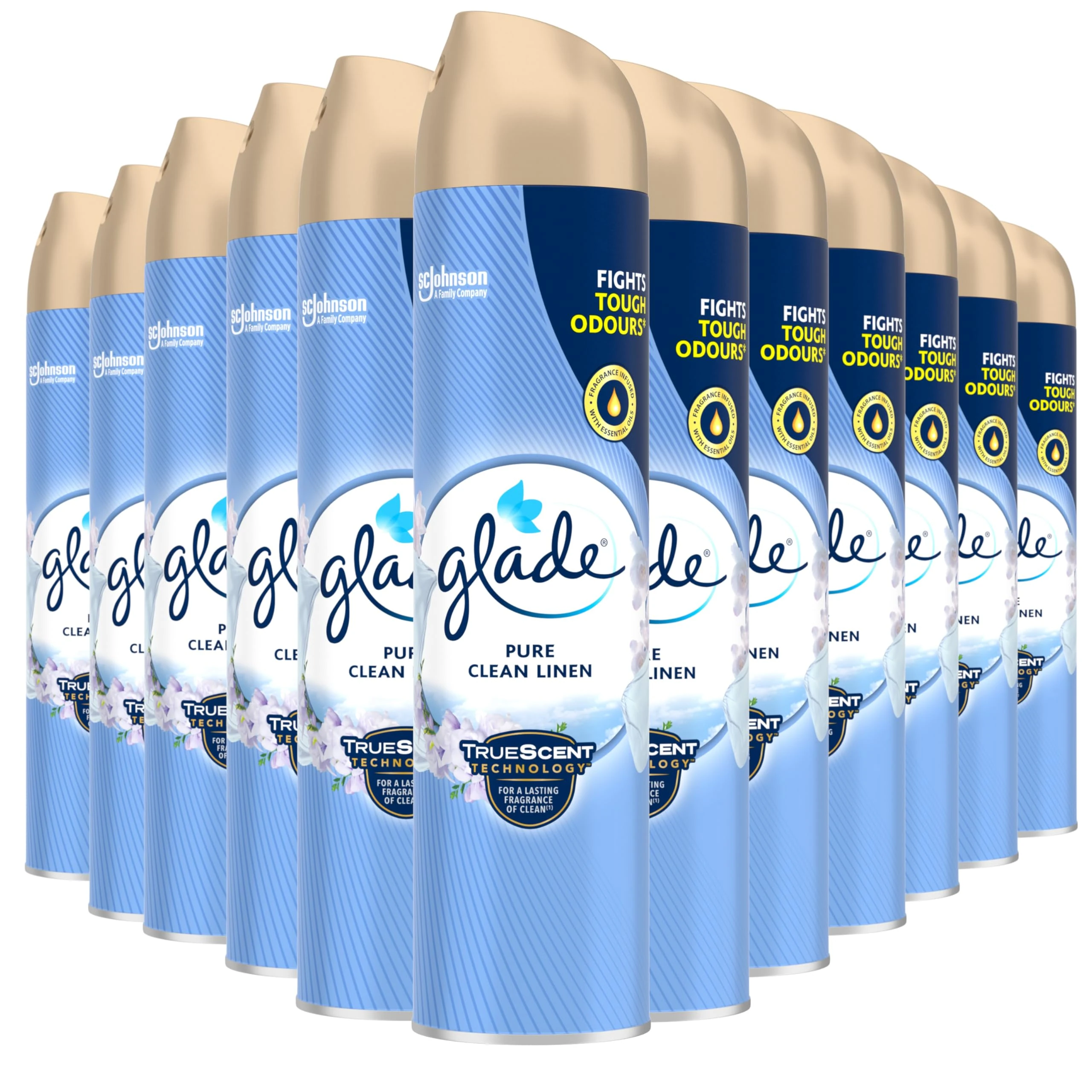 Glade Air Freshener, Aerosol Room Spray, Clean Linen, Pack of 12 (12 x 300ml)