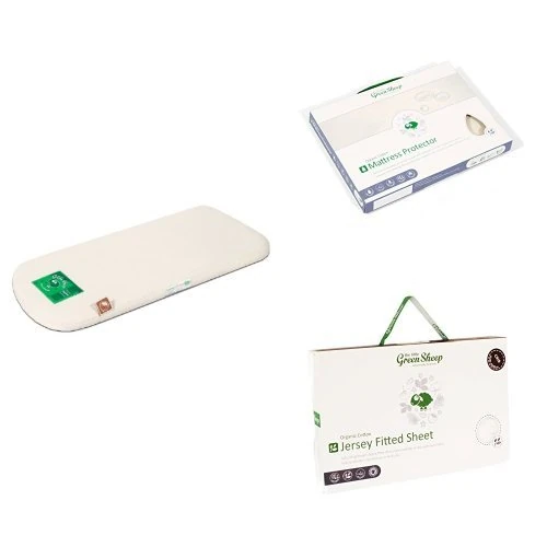 The Little Green Sheep Carrycot Mattress for Bugaboo Cameleon, Moses Basket Mattress Protector and Jersey Fitted Sheet Bundle