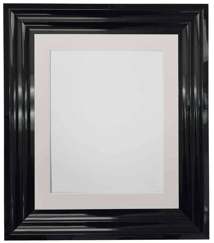 FRAMES BY POST Firenza High Gloss Black Picture Photo Frame Plastic Glass with Ivory Mount 20"x16" for Image Size 15"x10"