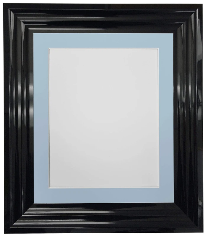 FRAMES BY POST Firenza High Gloss Black Picture Photo Frame Plastic Glass with Blue Mount 50x70 cm Image Size 24"x 16"