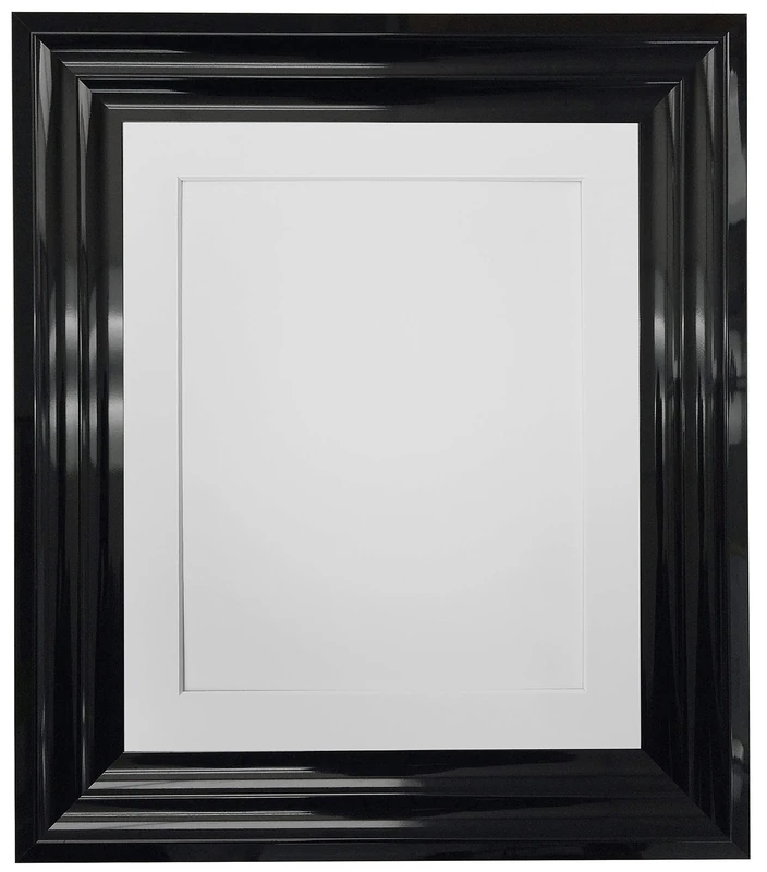 FRAMES BY POST Firenza High Gloss Black Picture Photo Frame Plastic Glass with White Mount 30"x24" for Image Size 24"x16"