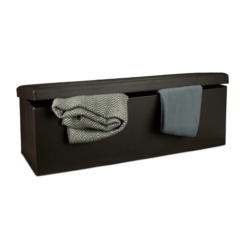 Relaxdays Folding Storage Ottoman XL, 38 x 114 x 38 cm Sturdy Seat with Bench, Faux Leather, with Removable Lid, Brown