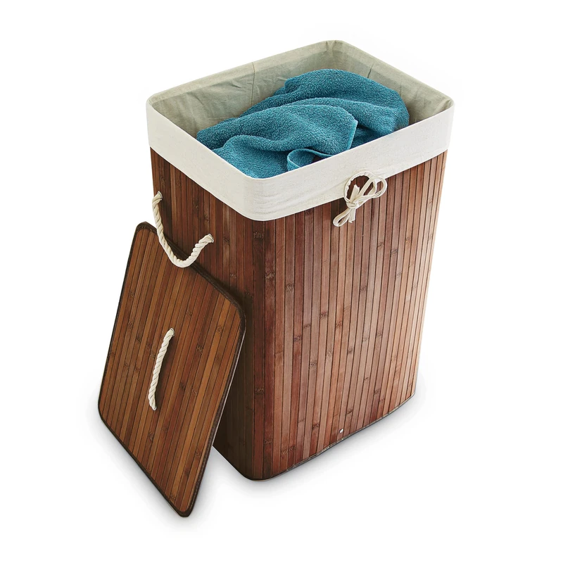 Relaxdays Bamboo Square Hamper 65 cm Tall Folding Laundry Basket Laundry Bin 83L Rectangular Brown Storage