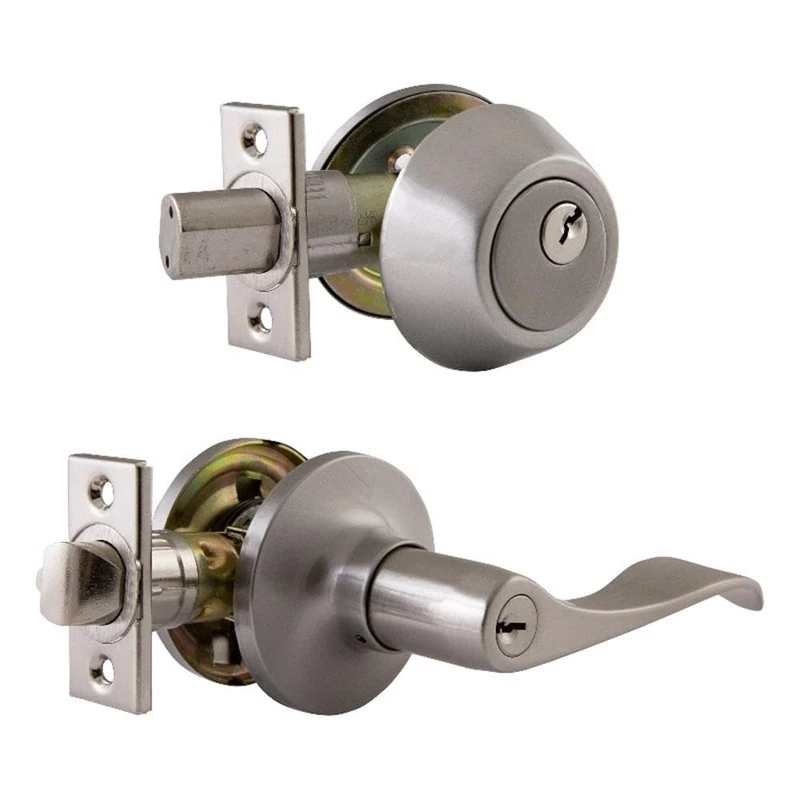 Design House 727966 Stratford 6-Way Universal Entry Door Knob and Deadbolt Combo, Satin Nickel