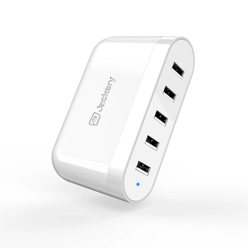 USB Charger Plug Jackery Crew 5-Port 40W Wall Charger Premium International Travel Adapter - 8A/40W Desktop Charger for Apple iPhone iPad, Samsung Galaxy, Smartphone, Tablet [UL Certification] - Image 1