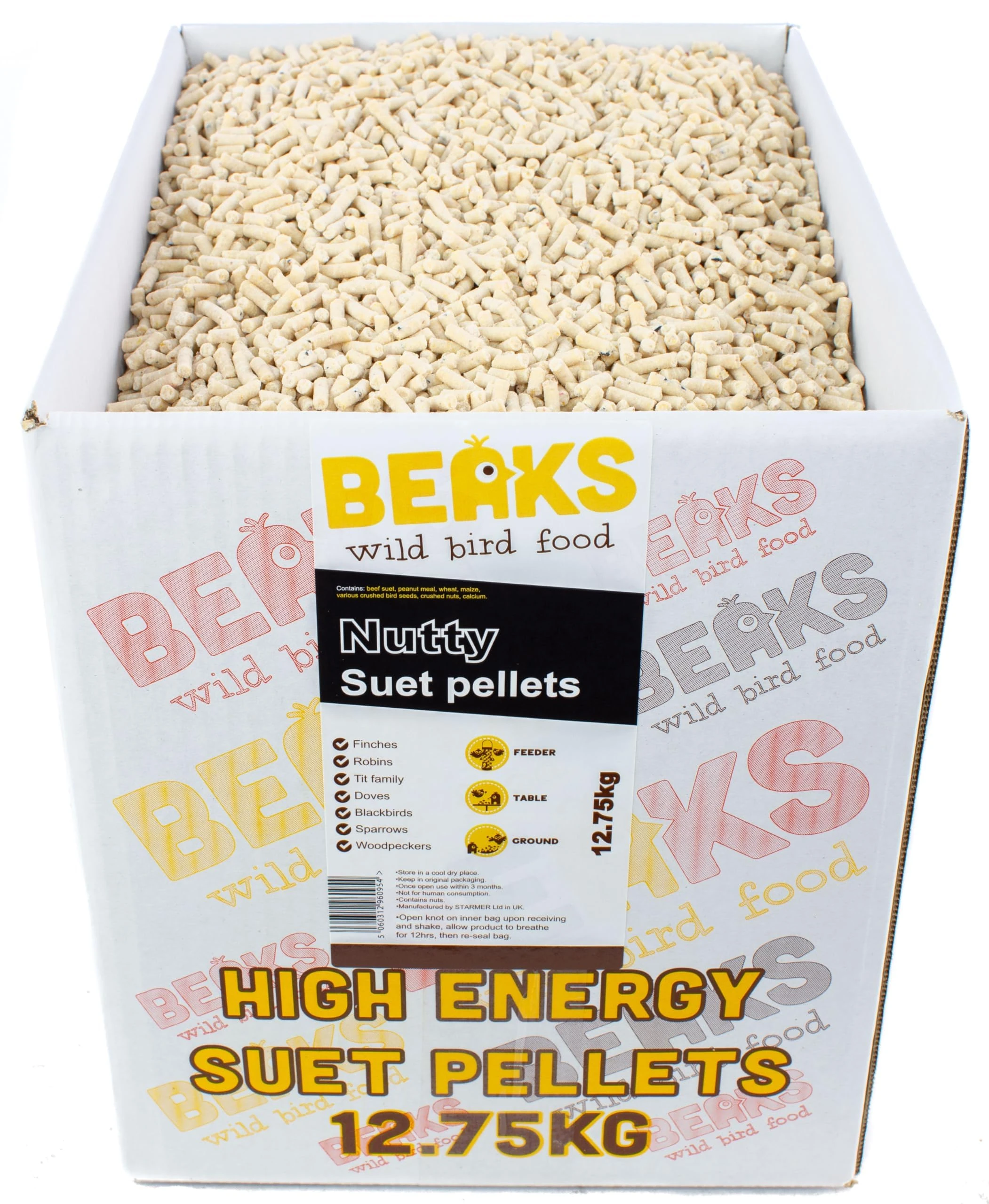 BEAKS wild bird food NUTTY high energy suet feed Pellets 12.75kg free P&P