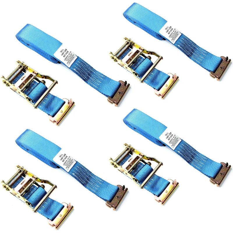 (Pack of 4) 2 Inch By 16 Feet E Track Fitting Tie Down Ratchet Strap - Cargo Management