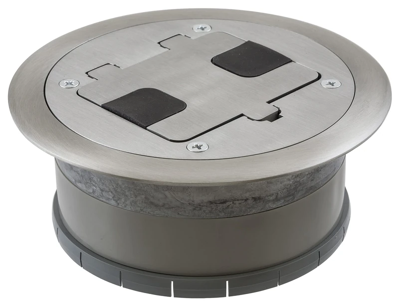 TRADESELECT RF406ALU Floor Box Cover with 15A 125V Outlet Included, Aluminum