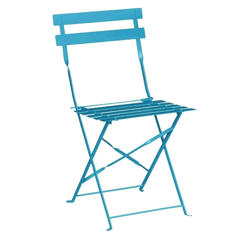Bolero Perth Pavement Style Steel Folding Indoor Outdoor Chairs Set (Pack 2), Blue, Powder Coated Steel Seat & Frame, Seat Height: 440 mm, GK982