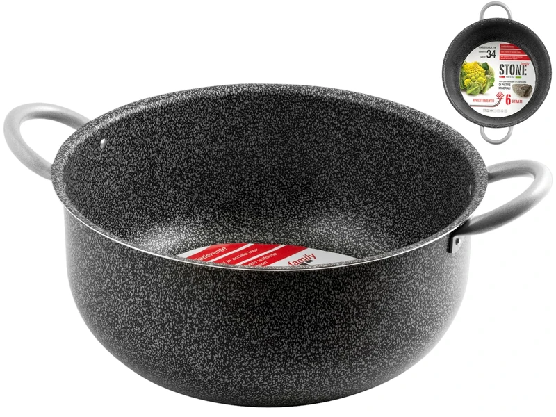 Home Casserole 2 Handles Non-stick Family Stone Cm34 Cooking Pots, Stone, Silver, 34 cm
