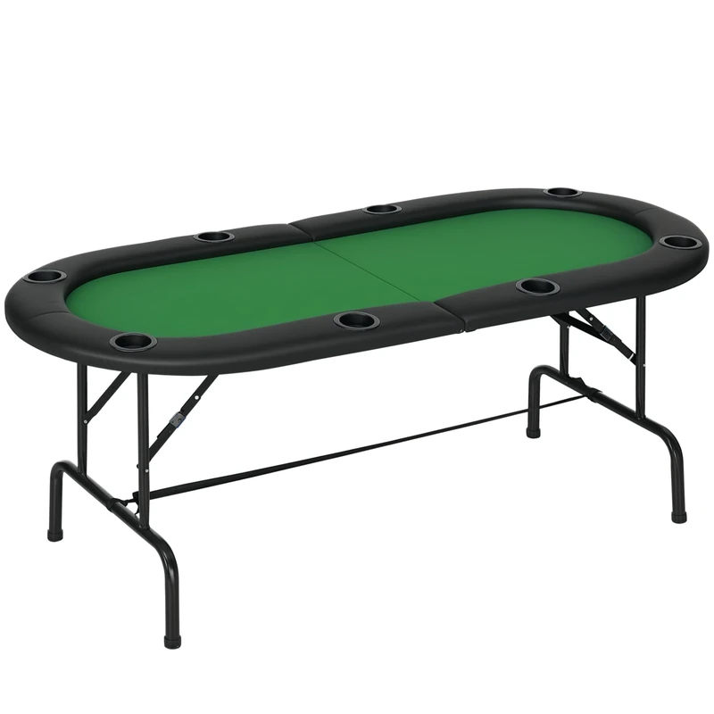HOMCOM Poker Table 1.85m Folding Top for 8 Players Casino with Chip Trays Drink Holders