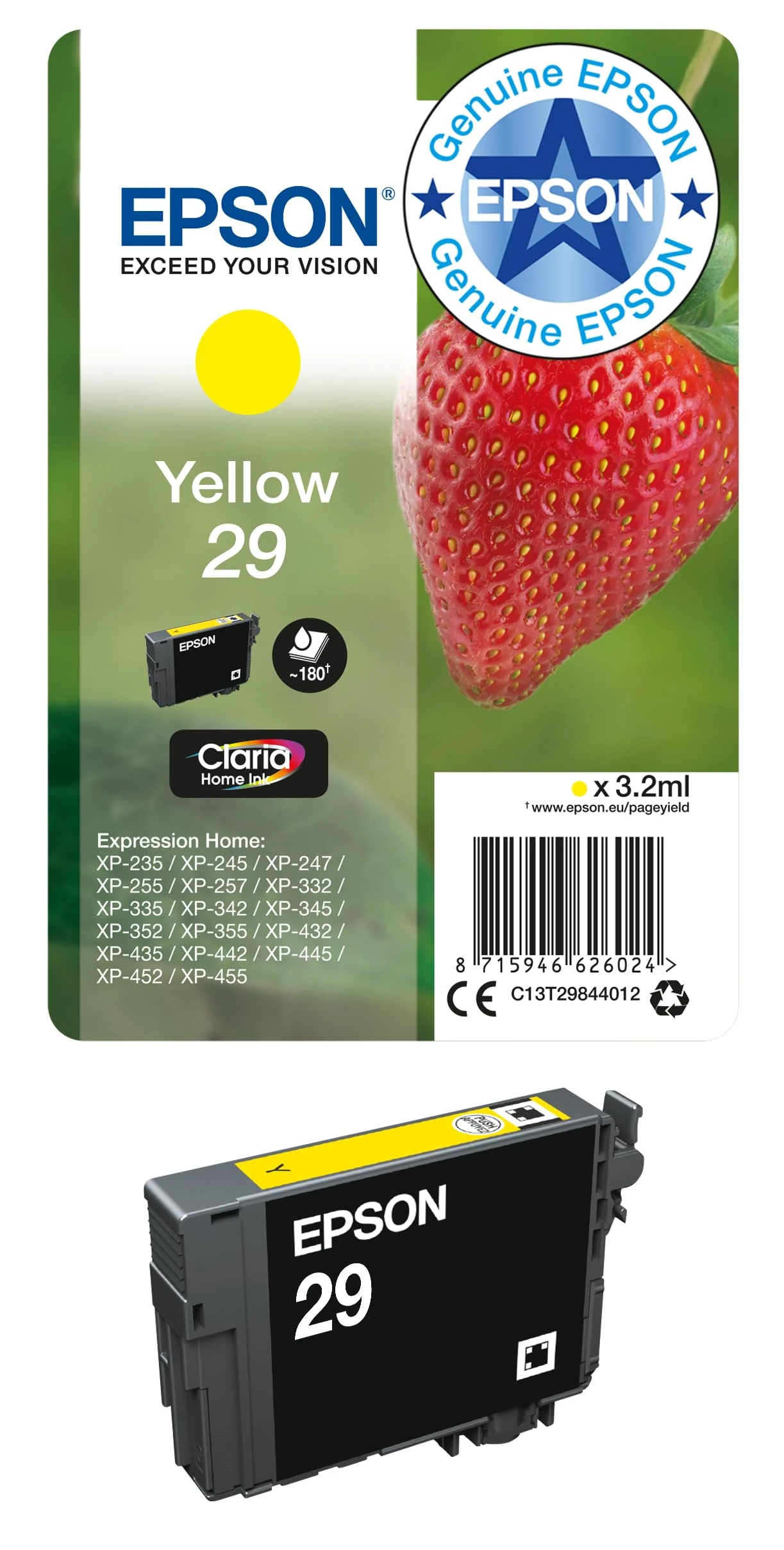 Epson 29 Yellow Strawberry Genuine, Claria Home Ink