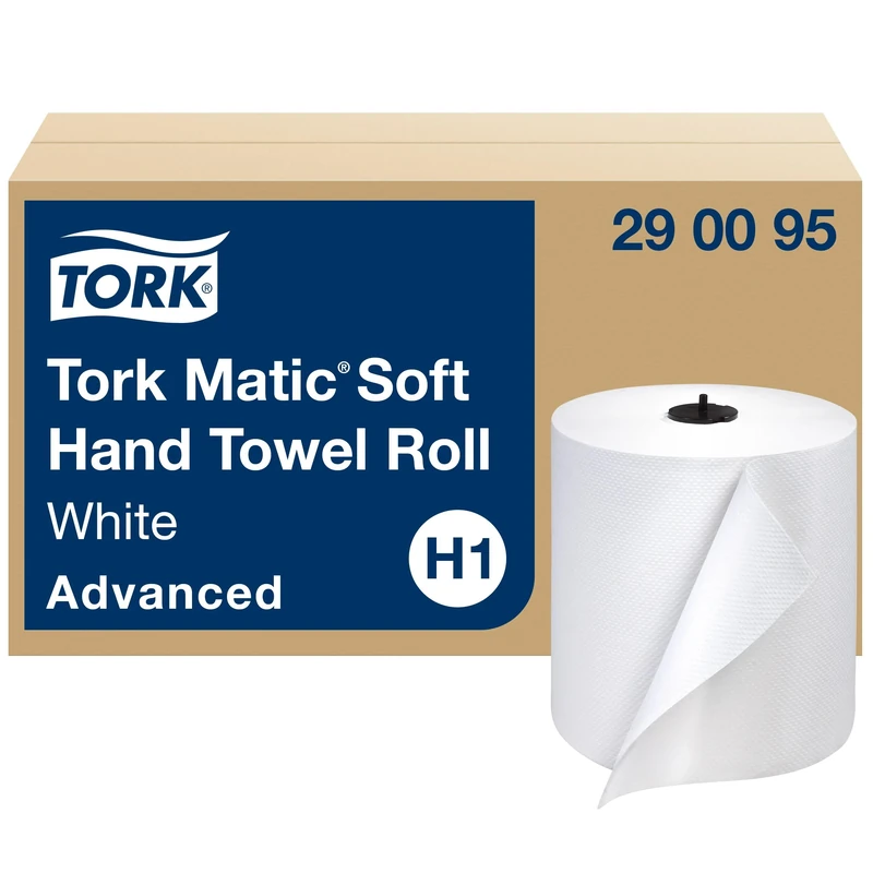 Tork Matic Soft Hand Towel Roll, White, Advanced, H1, Long-Lasting, High Absorbency, High Capacity, 1-Ply, 6 Rolls x 900 ft, 290095