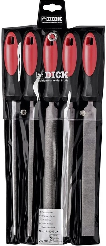 Dick 1314202-2K Type of Cut 2 2K-Handles File Set, Multi-Colour, 200 mm, Set of 5 Piece