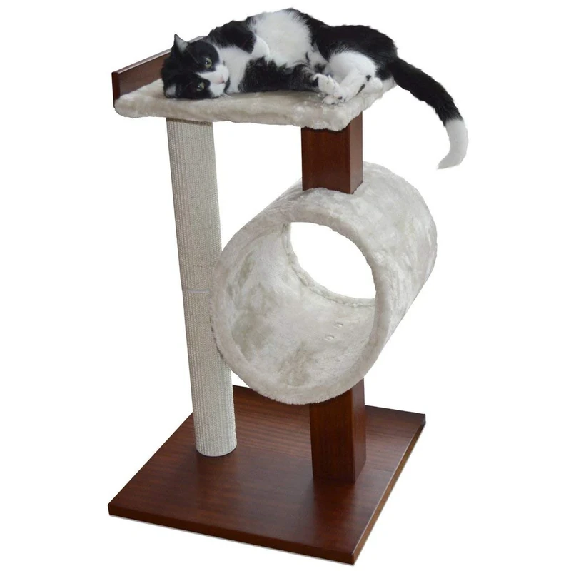 PetFusion Modern Cat Tree House & Tall Scratching Post (84 cm tall). Modern and neutral platforms, Chestnut finish