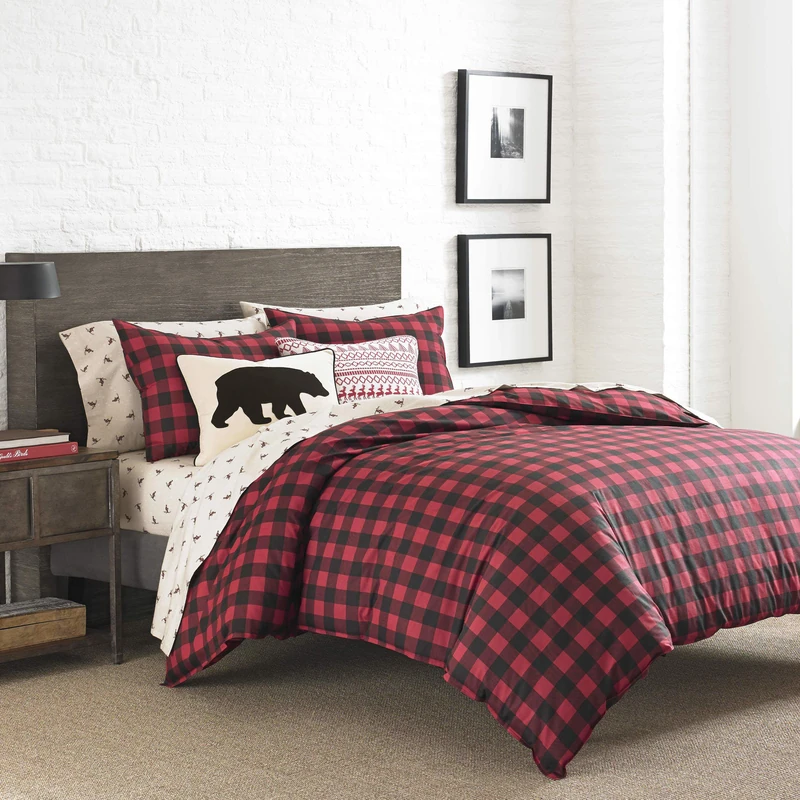 Eddie Bauer Reversible Bedding, Buffalo Plaid Home Decor for All Seasons, Cotton, Red/Black, King - Image 1