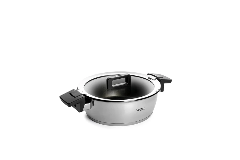 Woll Concept Inductive Stewing Pan with Lid Diameter 24 cm Height 7 cm 3.6 L Suitable for All Types of Cookers Stainless Steel Oven Safe up to 200° Silver with Non-Stick Seal