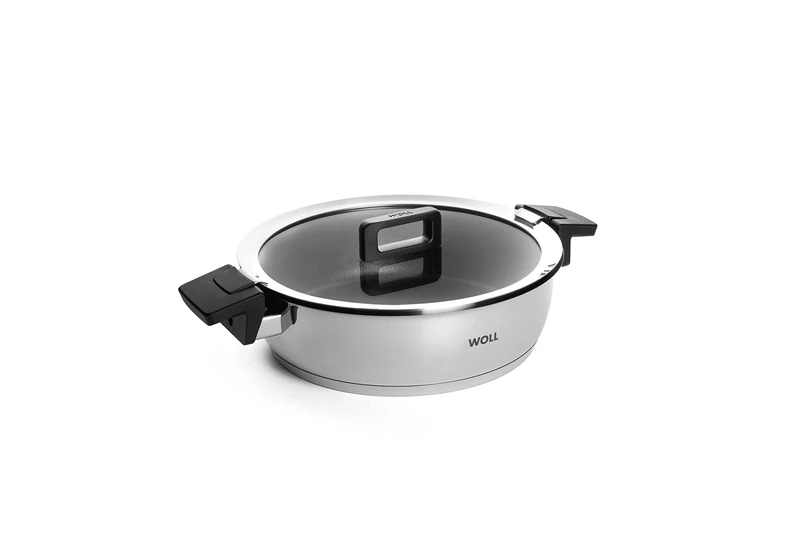 Woll Concept Inductive Stewing Pan with Lid Diameter 28 cm Height 8 cm 4.8 L Suitable for All Types of Cookers Stainless Steel Oven Safe up to 200° Silver with Non-Stick Seal