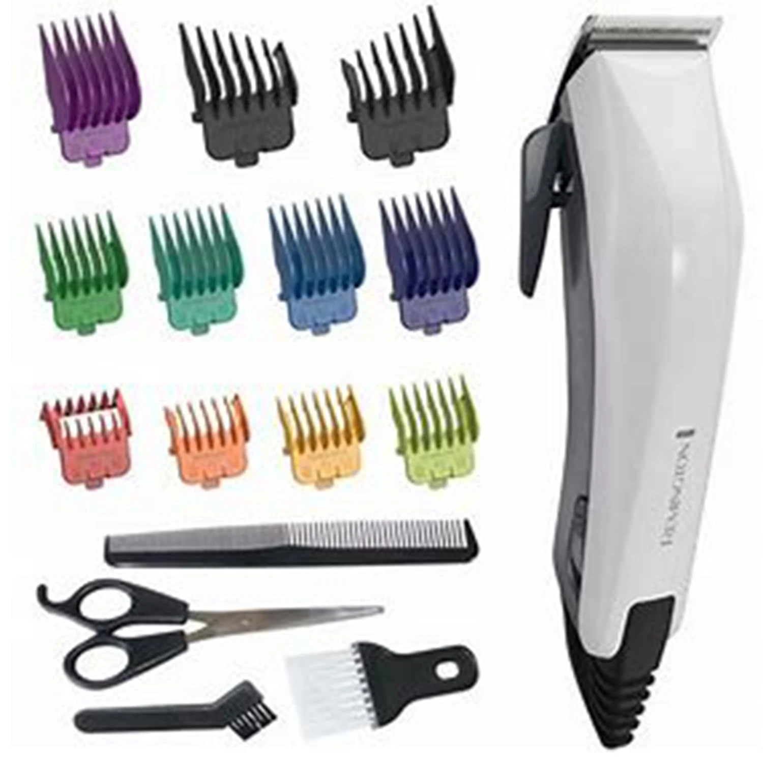 Remington Colour Cut Hair Clippers Kit (Corded, Stainless Steel Self-Sharpening Blades, Comfort Tip Blades, Taper Lever (0.5-2mm), 9 Colour Coded Combs (1.5-25mm), Scissors & Comb) HC5035