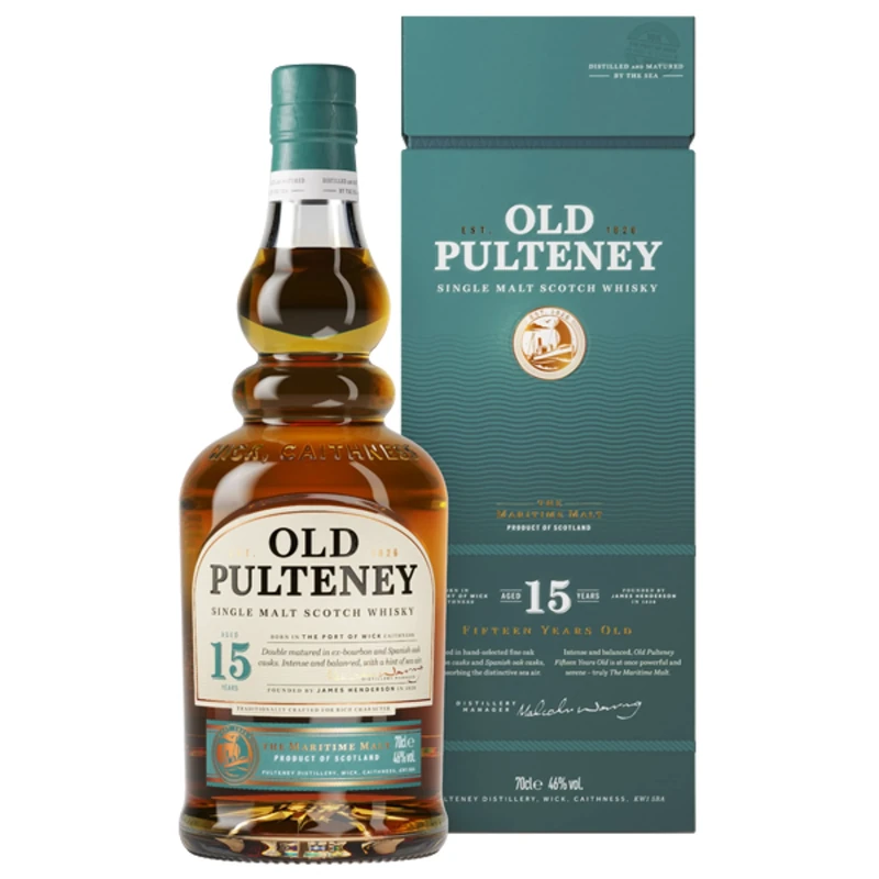 Old Pulteney 15 Year Old Single Malt Scotch Whisky, 46% ABV, 70cl, Aged in Ex-Bourbon & Oloroso Sherry Casks, Highland Coastal Style, Distilled & Matured by the Sea