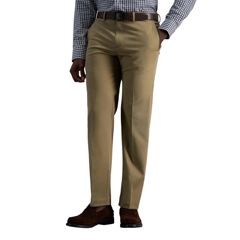Haggar Mens Premium No Iron Khaki Flat Front Pant, Br Khaki
