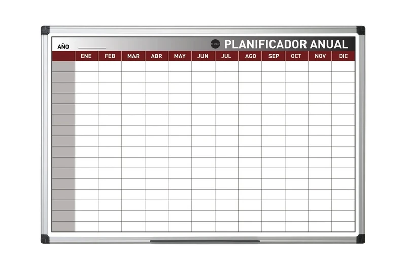 Bi-Office Annual Planner in Spanish, Magnetic with Aluminium Frame 90 x 60 cm