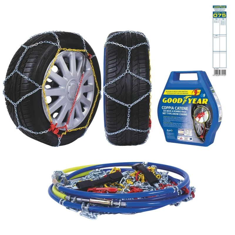 Goodyear 77915 "G9", 9 mm car passenger snow chains, TUV and ONORM approved, Size 075