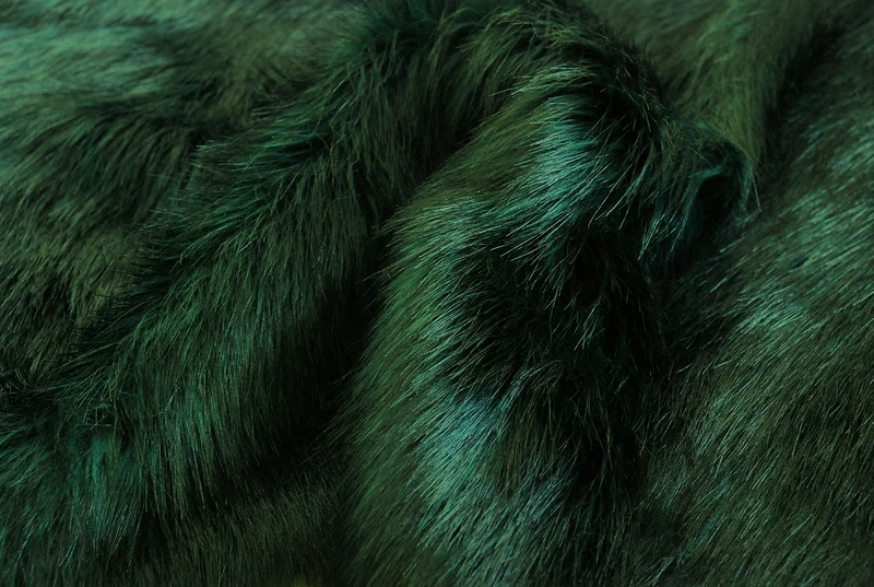 Super Luxury Faux Fur Fabric Material - Long Green & Black, 1Mtr - 150cmx100cm