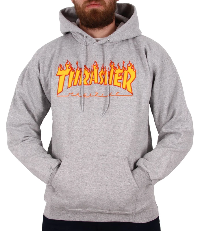THRASHER Flame Logo Men's T-Shirt, mens, T-Shirt, 113102S/GY, gris, S - Image 1