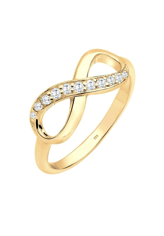 Elli Women's 925 Sterling Silver Gold Plated Cubic Zirconia Infinity Ring of Size 56 mm