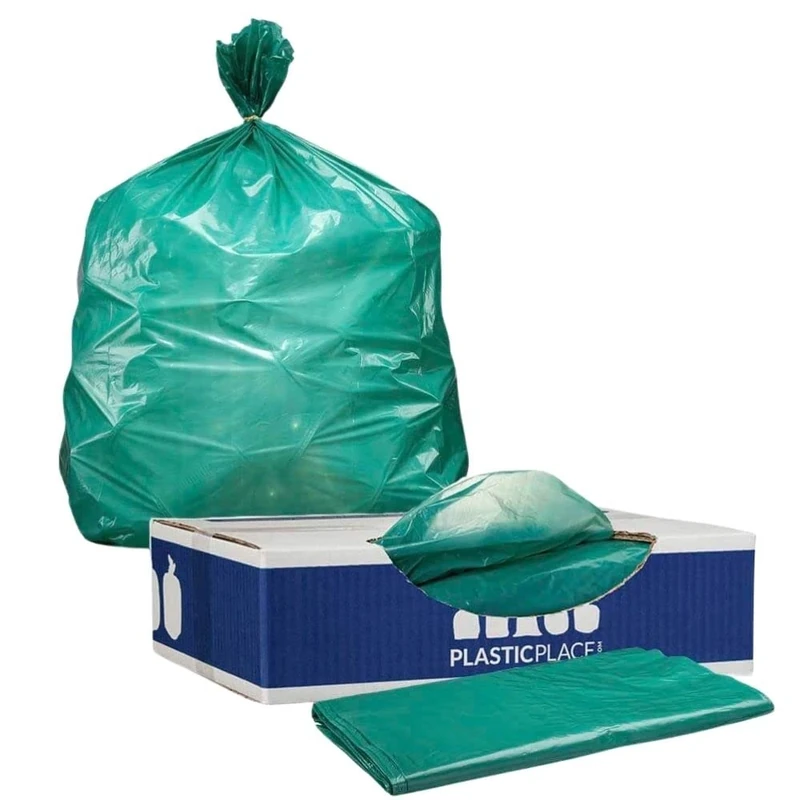 Plasticplace 64-65 Gallon Trash Can Liners for Toter │ 1.5 Mil │ Green Heavy Duty Garbage Bags │ 50” x 60” (50 Count)