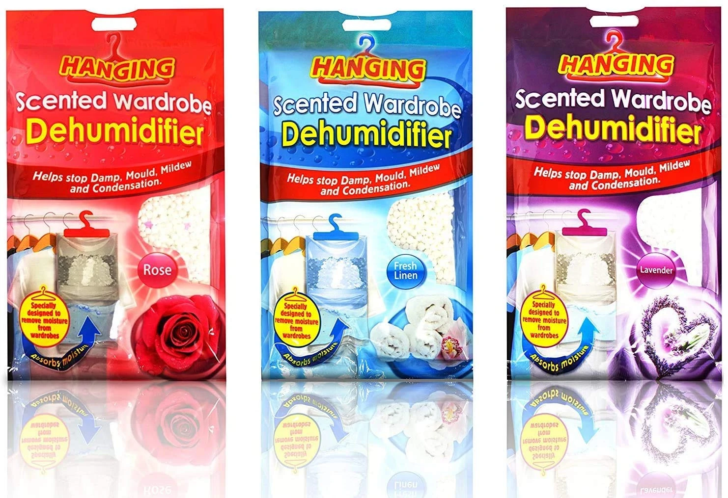 Set Of 2 Scented Hanging Wardrobe Dehumidifiers Damp Mould Condensation Control (Lavender)