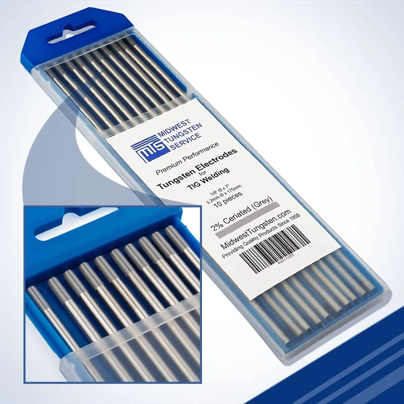 TIG Welding Tungsten Electrodes 2% Ceriated 1/8" x 7" (Grey, WC20) 10-Pack