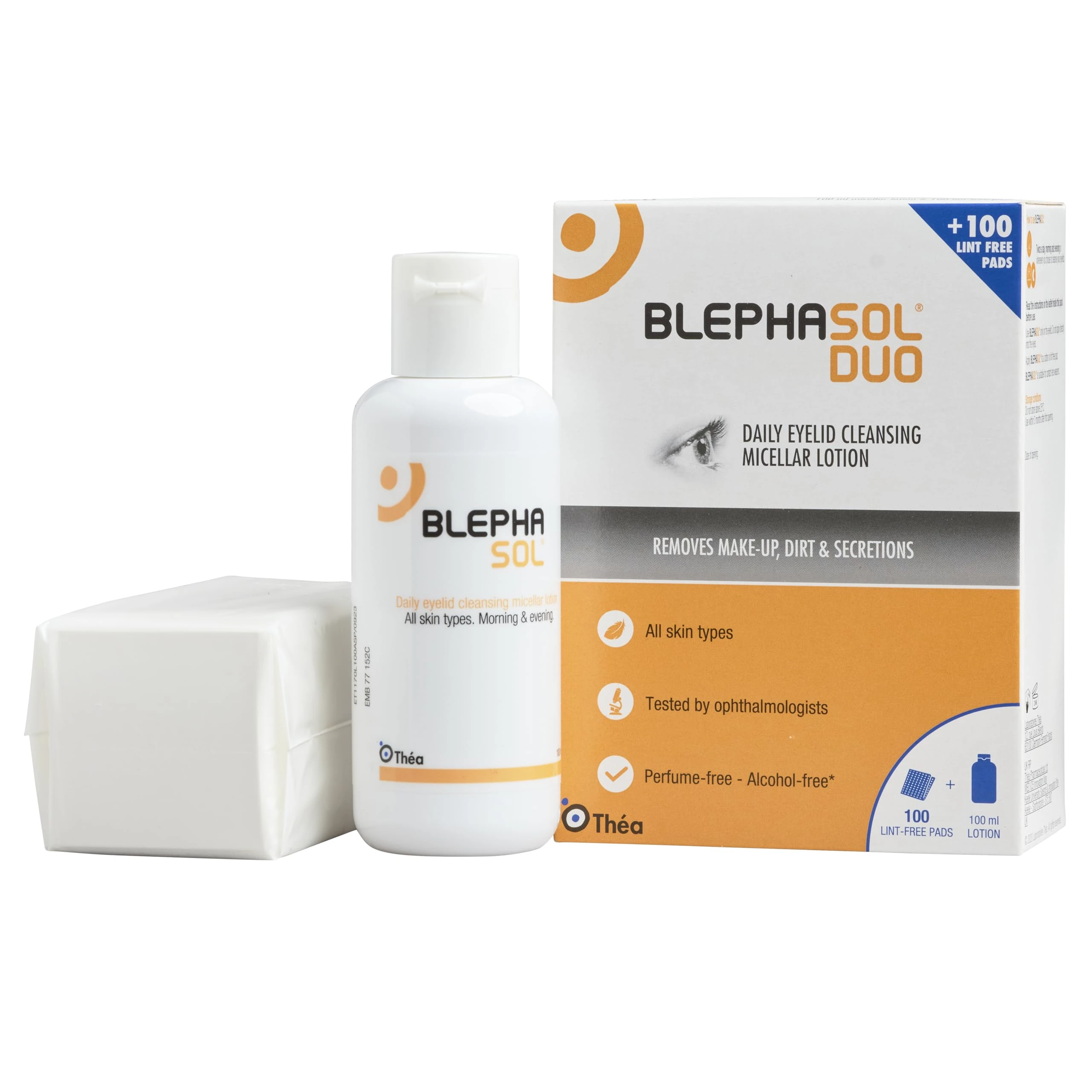 Blephasol Duo 100 ml Micellar Eyelid Cleansing Lotion with 100 Lint-Free Pads | Effective and Gentle Cleansing for Make-Up Removal, Inflamed and Sensitive Eyelids | Soap & Alcohol-Free