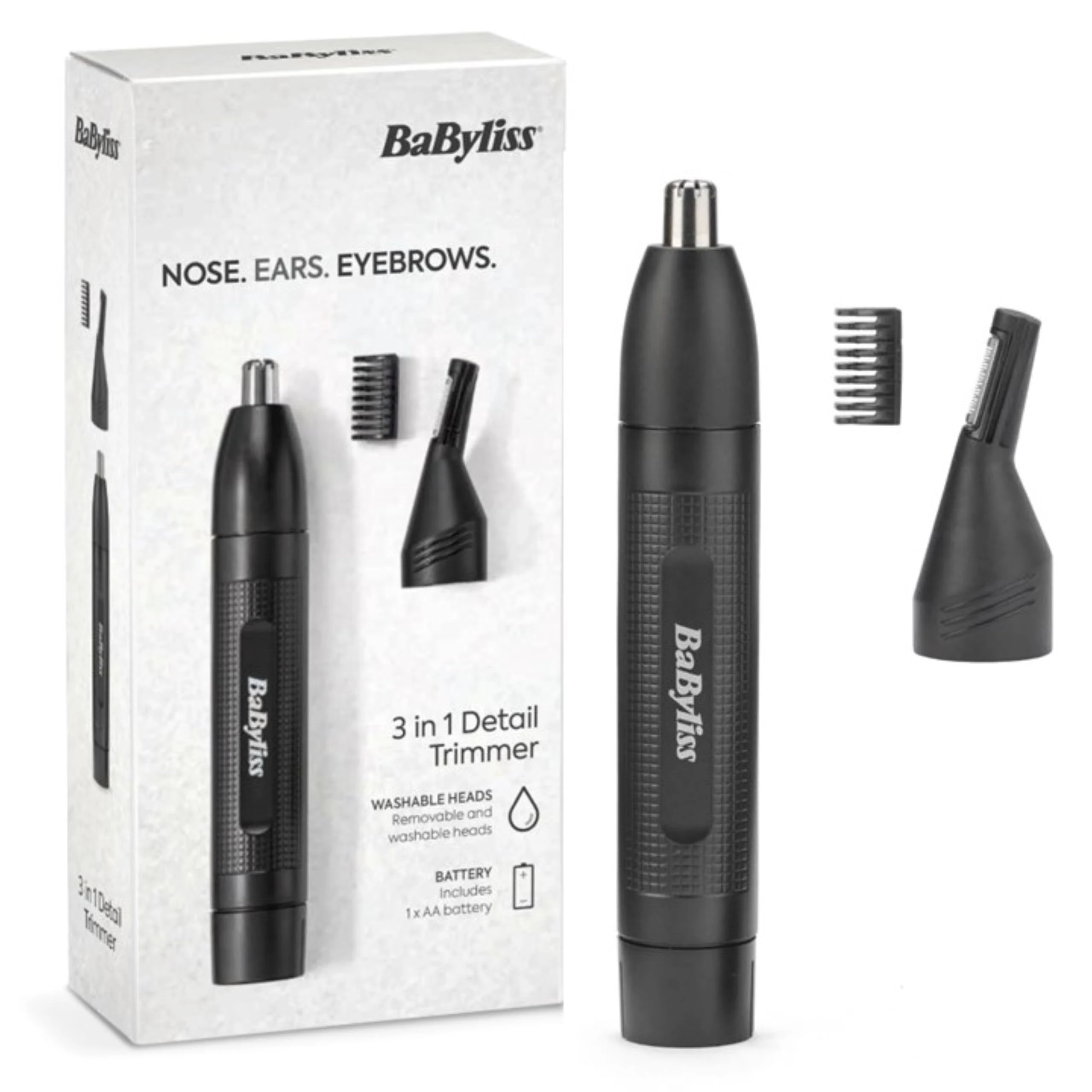 BaByliss Men E652E Nose Ear Eyebrow Hair Clipper Circular Cutting System Washable Under Tap Black
