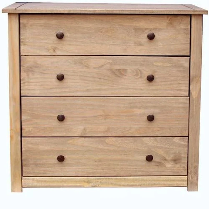 Vida Designs Panama Storage Chest 4 Drawer, Natural Oak Wax Finish Solid Bedroom Furniture