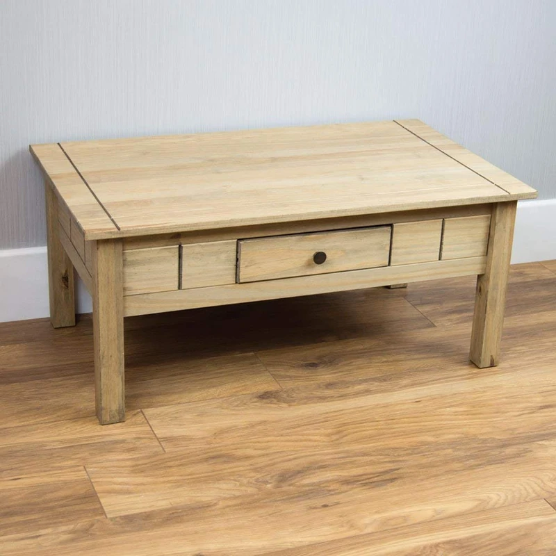 Vida Designs Panama Coffee Table 1 Drawer, Natural Oak Solid Rustic Living Room Furniture - Image 1