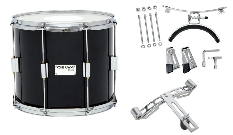 GEWA marching drum/tenor drum, birch shell black, 14 x 12", 8 tension rods, Remo USA heads, incl. vent plate and knee rest