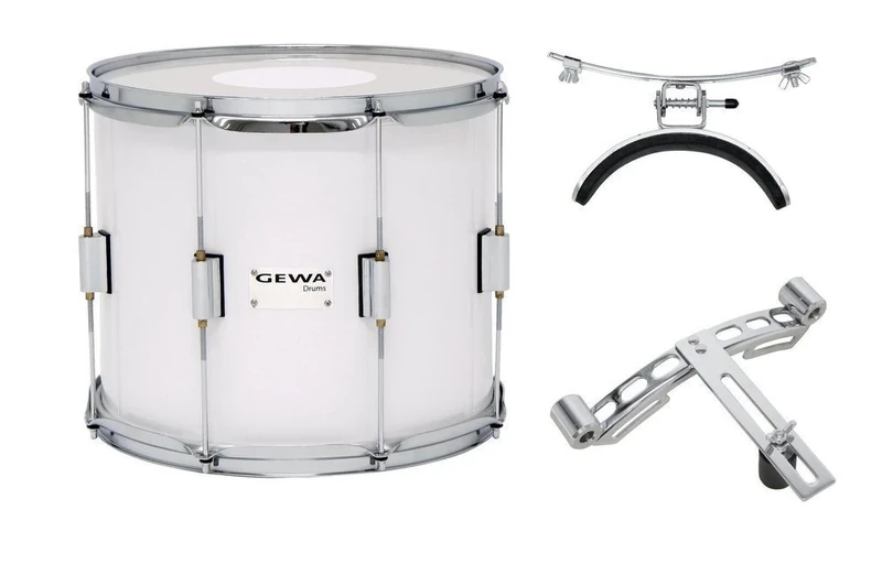 GEWA marching drum/tenor drum, birch shell white, 14 x 10", 8 tension rods, Remo USA heads, incl. vent plate and knee rest