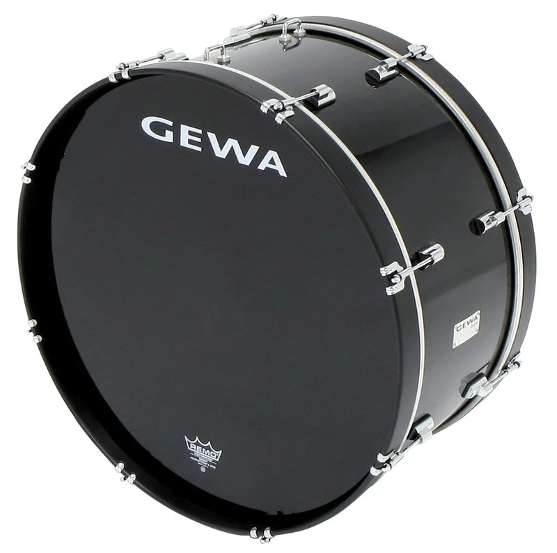 GEWA marching drum large, poplar shell black, 24 x 10", 8 tension rods, Remo USA heads, incl. hook for strap or carrier