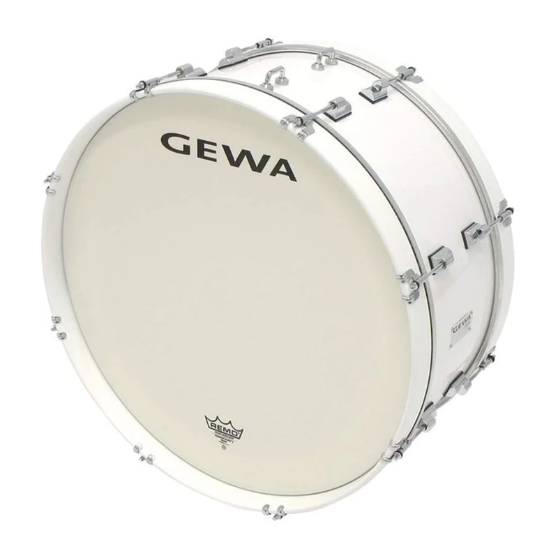 GEWA marching drum large, poplar shell white, 22 x 10", 6 tension rods, Remo USA heads, incl. hook for strap or carrier