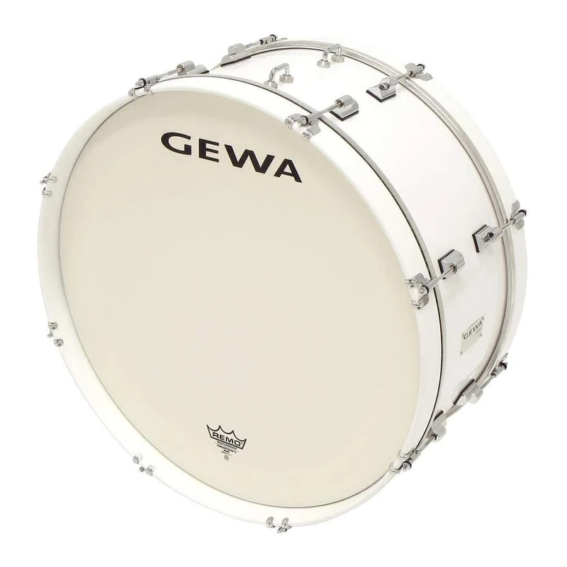 GEWA marching drum large, poplar shell white, 26 x 14", 8 tension rods, Remo USA heads, incl. hook for strap or carrier