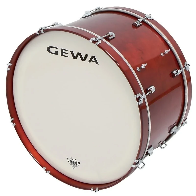 GEWA marching drum large, poplar shell, red, 26 x 14", 8 tension rods, Remo USA heads, incl. hook for strap or carrier