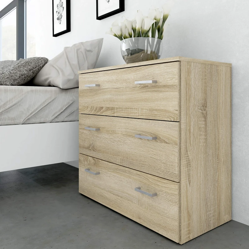 Tvilum 3 Drawer Chest, Oak Structure, H 69.9 x W 74.1 x D 35.95 cm - Image 1