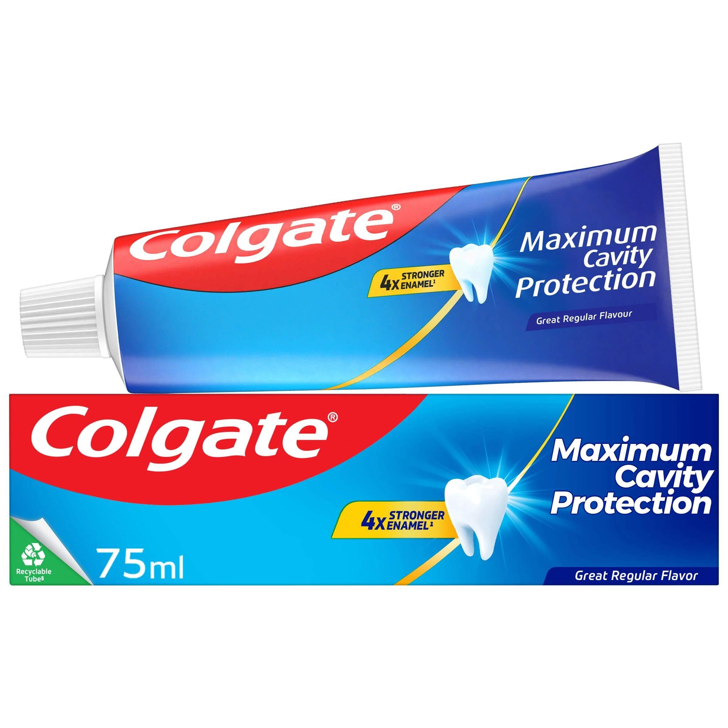 Colgate Maximum Cavity Protection Toothpaste 75ml, with Calcium Boost, Strengthens and Protects Enamel, Protects Against Cavities, Fluoride Toothpaste, Great Regular Flavour