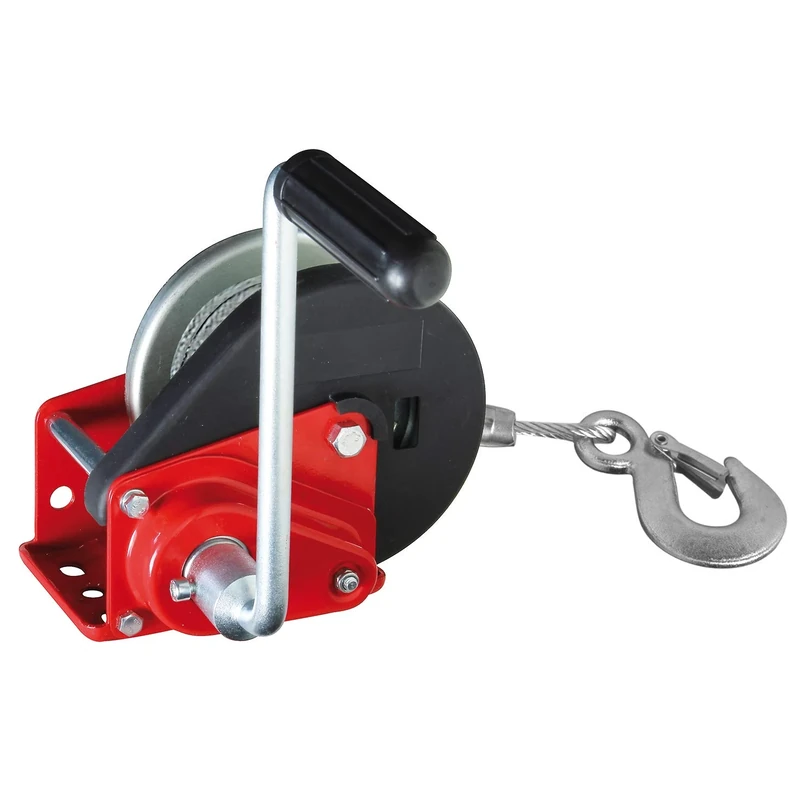 Valex 1650140 Manual Winch with Automatic Brake, Rope and Hook, Red and Black