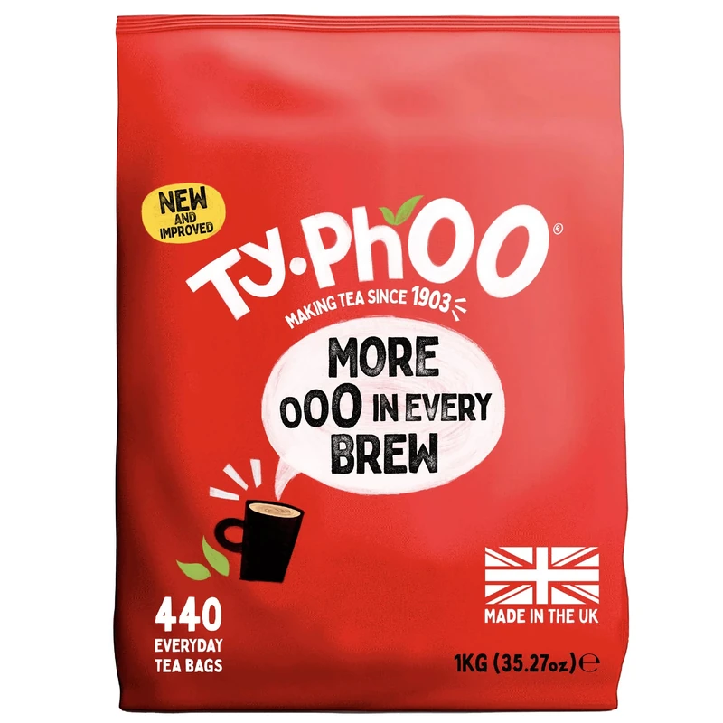 Typhoo Tea • 440 Black Tea Bags • Refreshing Everyday Blend • Bold & Full-Flavoured • Vegetarian Friendly • Packed in the UK • Ethical Sourcing