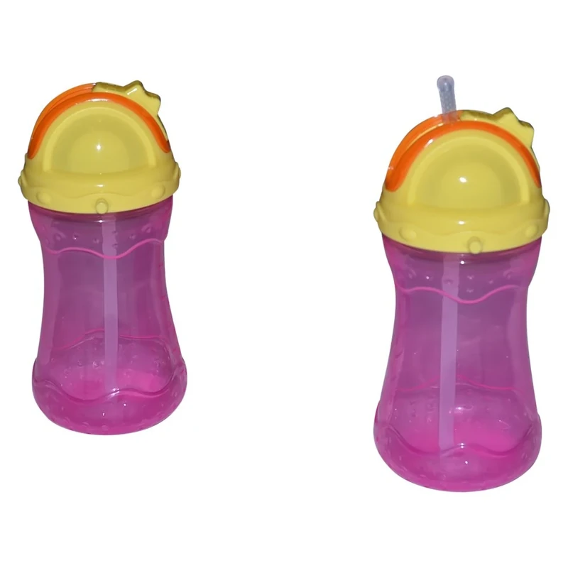 Sharebear Sippy Straw Cups - Built in Straw Cup - Great for Baby, Toddlers and Kids - BPA Free - Dishwasher Safe - Leak Proof - Spill Proof - Choice of Blue or Pink - 2 Pack 12 Oz. Cups (pink)