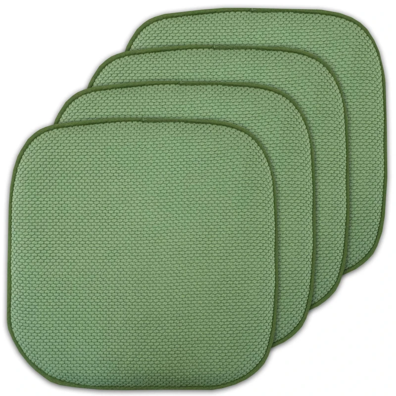 Sweet Home Collection Chair Cushion Memory Foam Pads Honeycomb Pattern Slip Non Skid Rubber Back Rounded Square 16" x 16" Seat Cover, Green - 4 Pack